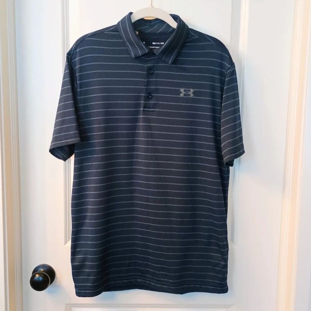 Under Armour Men's The Playoff Polo Short Sleeve Navy Striped, Size Small
